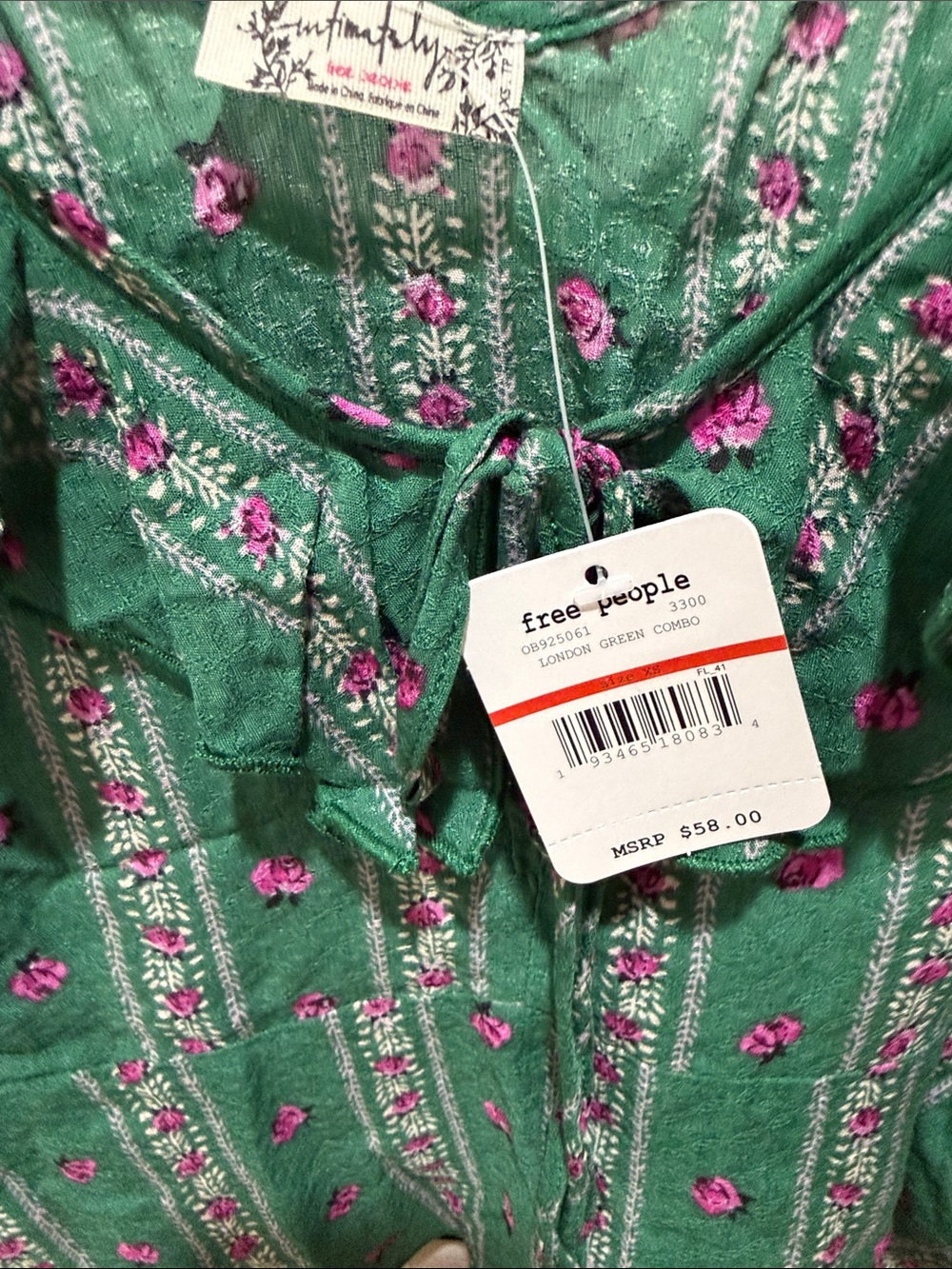Free People Green Floral Tie-Front Ruffle Cami - Picture 3 of 6